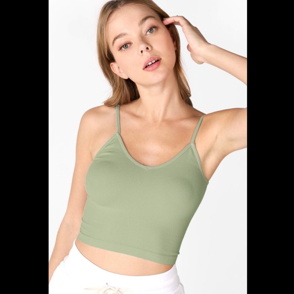 New Basil Green Super Comfortable Relaxed Fit Ribbed Crop Top